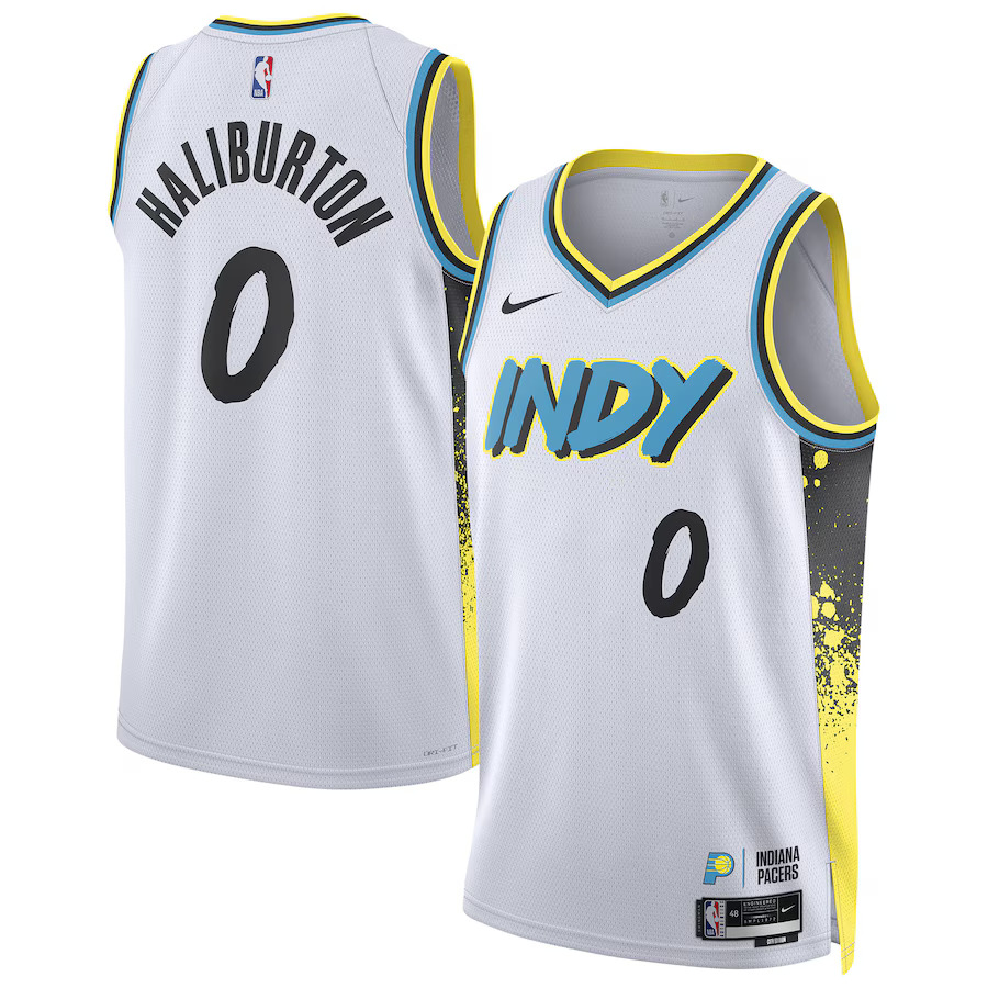 Men Indiana Pacers #0 Tyrese Haliburton Nike White City Edition 2024-25 Swingman Player NBA Jersey->->NBA Jersey